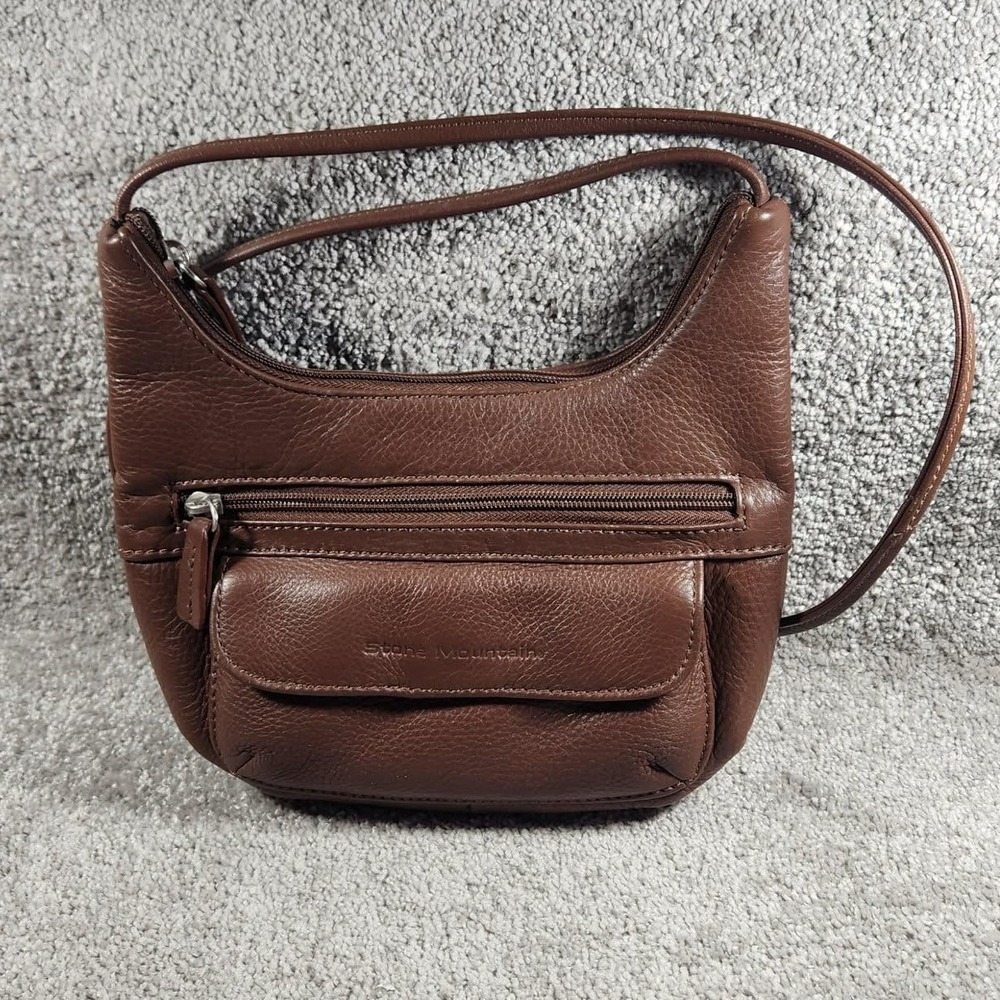 Stone Mountain Leather‎ Shoulder Bag Crossbody Purse Multi Pocket Handbag Brown